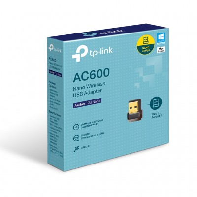 Adaptador USB inalámbrico dual TP-LINK AC600 , USB 2.0, Wifi, Archer T2U Nano