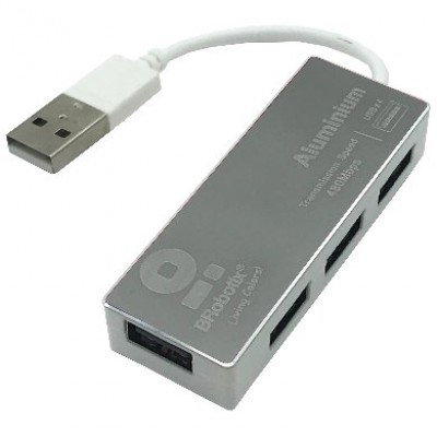 HUB USB BROBOTIX 180727-3, USB 2.0, Plata, 4 puertos