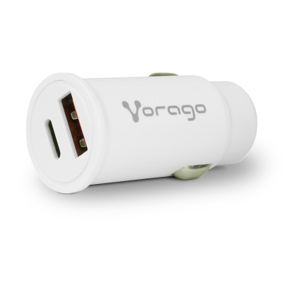 CARGADOR PARA AUTO VORAGO AU-305-WH TIPO C PD 20W Y USB A QUICK CHARGE 3.0 BLANCO