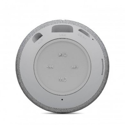 BOCINA BLUETOOTH, INALAMBRICA, RECARGABLE, STEREO C/RADIO FM, LECTOR USB, MICRO USB, 3.5 MM, REDONDA, PORTATIL, ANTIDESLIZANTE, GRIS, BROBOTIX 263052
